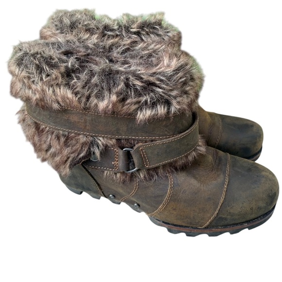Sorel Womens Joan of Arctic Wedge Ankle Boots Size 8 Waterproof Leather Faux Fur - Picture 4 of 8